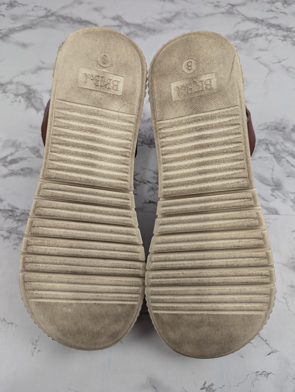 BKE Sole Brown Leather Ankle Strap Platform Sandals Women's Size 8 - Picture 7 of 11